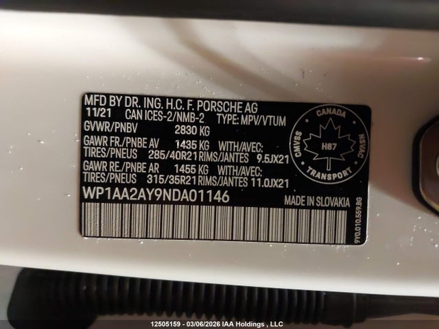 WP1AA2AY9NDA01146 Porsche Cayenne