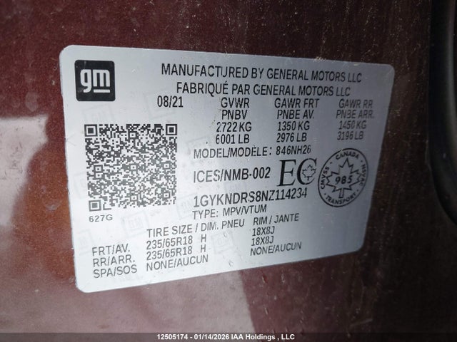 1GYKNDRS8NZ114234 Cadillac XT5
