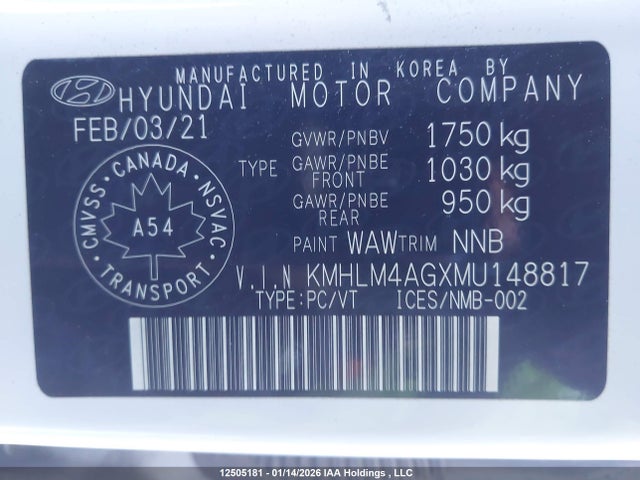 KMHLM4AGXMU148817 Hyundai Elantra Preferred Ivt With Sun And Tech Package