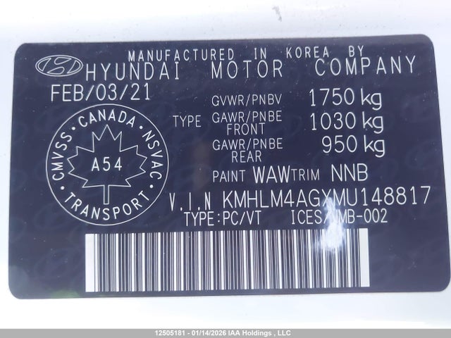KMHLM4AGXMU148817 Hyundai Elantra Preferred Ivt With Sun And Tech Package