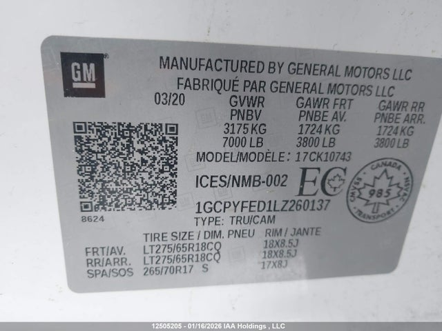 1GCPYFED1LZ260137 Chevrolet Silverado 1500 Lt Trail Boss