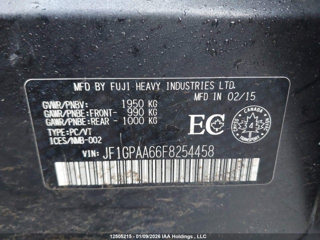 JF1GPAA66F8254458 Subaru Impreza 2.0i/2.0i Touring Package