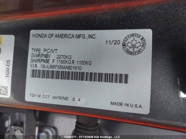 19UUB6F55MA801610 Acura TLX