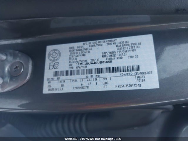 1FMCU9JA4SUB05855 Ford Escape Platinum