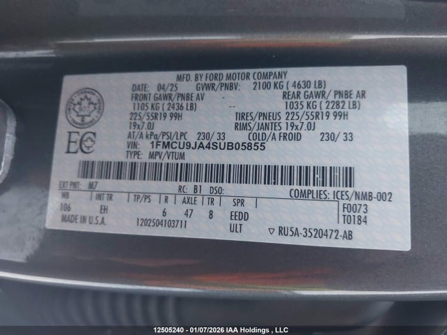 1FMCU9JA4SUB05855 Ford Escape Platinum