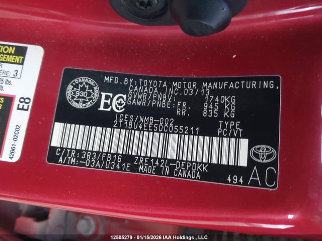 2013 Toyota Corolla Ce მანქანა იყიდება აუქციონზე, vin: 2T1BU4EE5DC055211, აუქციონის ნომერი: 12505279