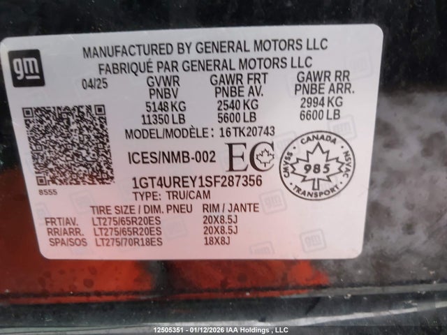 Aukcja sprzedaży 2025 Gmc Sierra K2500 Denali, vin: 1GT4UREY1SF287356, numer aukcji: 12505351
