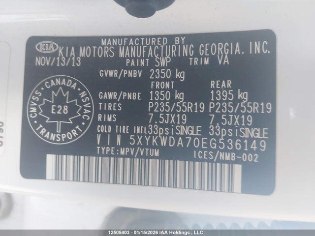 5XYKWDA70EG536149 KIA SORENTO SX
