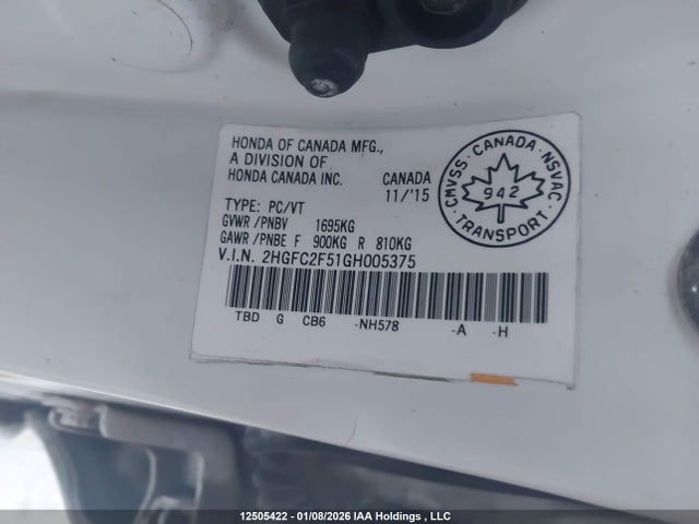 Honda CIVIC SEDAN 2016 2HGFC2F51GH005375 Image 9