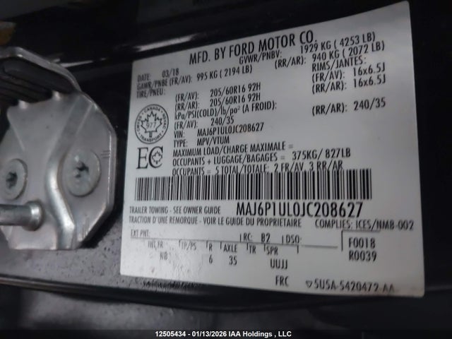 MAJ6P1UL0JC208627 Ford Ecosport