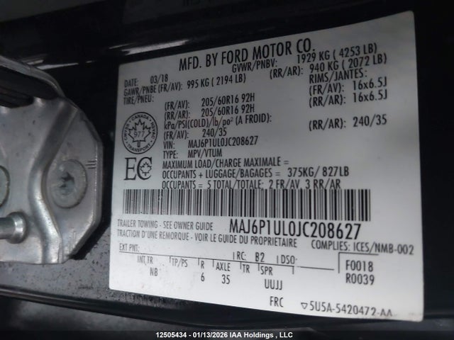 MAJ6P1UL0JC208627 Ford Ecosport