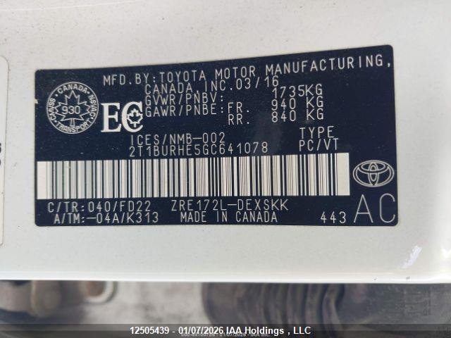 2T1BURHE5GC641078 Toyota Corolla S