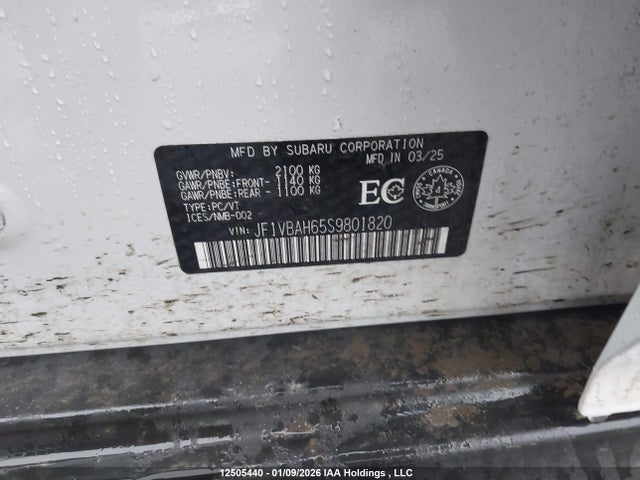 Aukcja sprzedaży 2025 Subaru Wrx, vin: JF1VBAH65S9801820, numer aukcji: 12505440