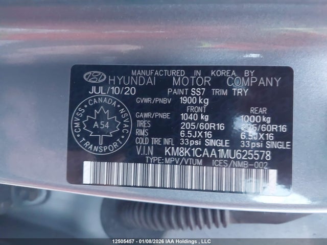 Продаж на аукціоні авто 2021 Hyundai Kona, vin: KM8K1CAA1MU625578, номер лоту: 12505457