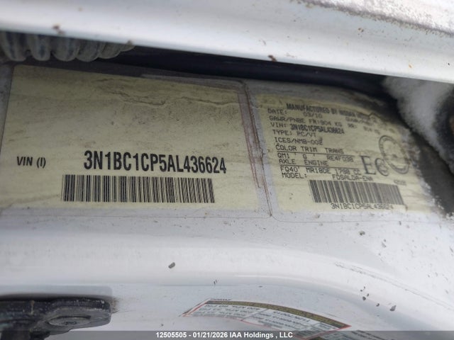 2010 Nissan Versa 1.8s მანქანა იყიდება აუქციონზე, vin: 3N1BC1CP5AL436624, აუქციონის ნომერი: 12505505