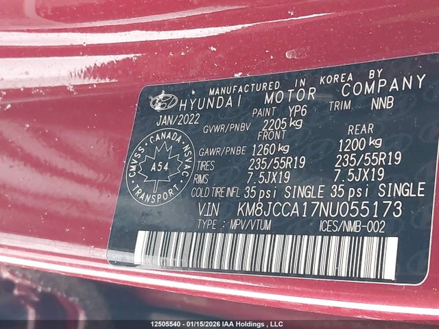 KM8JCCA17NU055173 Hyundai Tucson Hybrid Luxury
