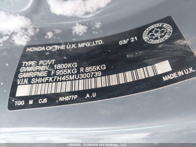 SHHFK7H45MU300739 Honda Civic Sport