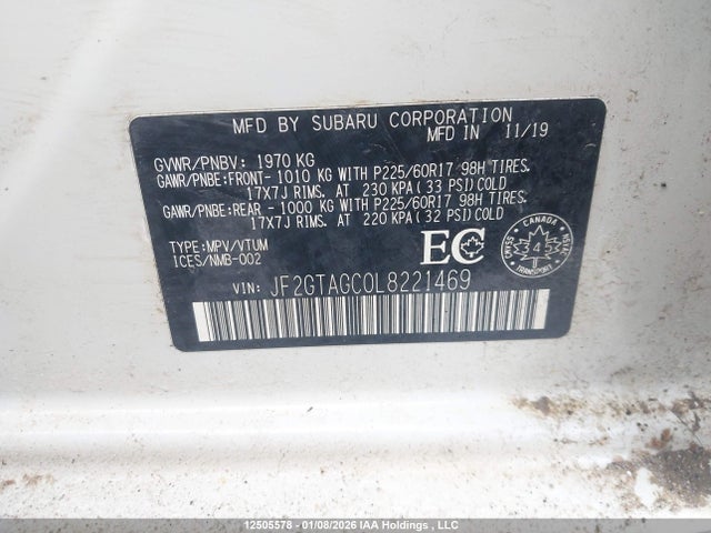 Aukcja sprzedaży 2020 Subaru Crosstrek Premium, vin: JF2GTAGC0L8221469, numer aukcji: 12505578
