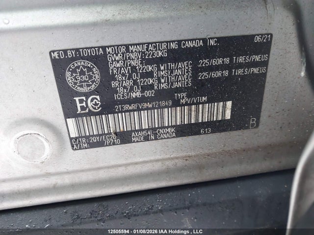 2T3RWRFV9MW121849 Toyota Rav4 Hybrid Xle