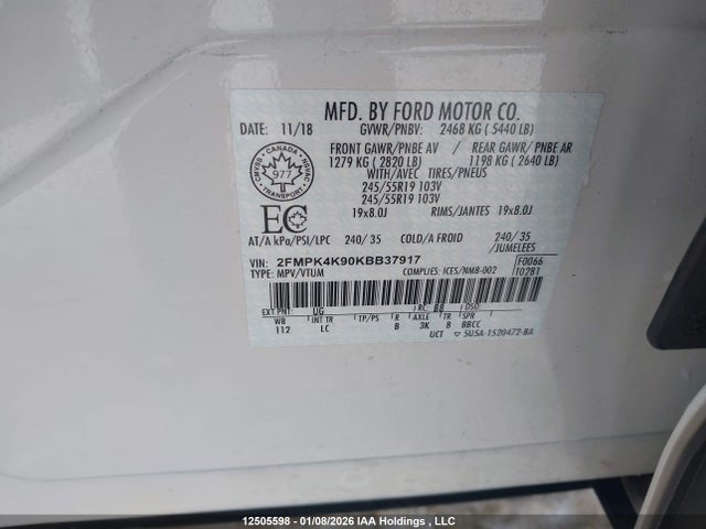 2FMPK4K90KBB37917 Ford Edge Titanium
