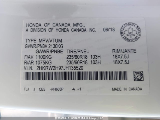 2HKRW2H97JH135520 Honda Cr-v Touring