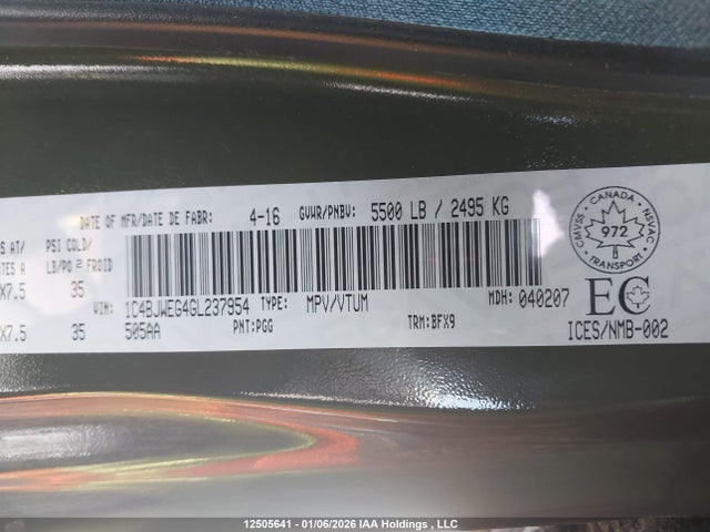 1C4BJWEG4GL237954 Jeep Wrangler Unlimited Sahara