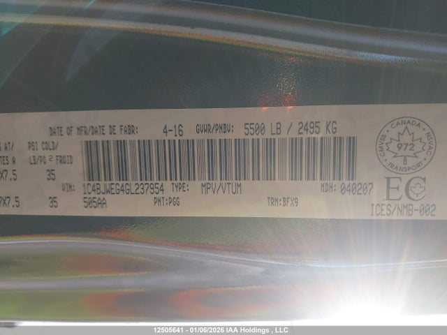 1C4BJWEG4GL237954 Jeep Wrangler Unlimited Sahara