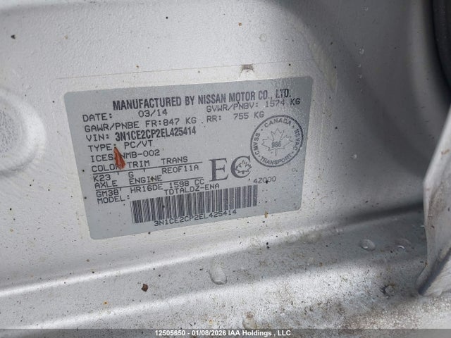 3N1CE2CP2EL425414 Nissan Versa
