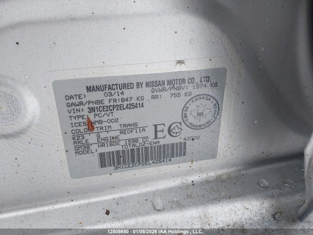 3N1CE2CP2EL425414 Nissan Versa
