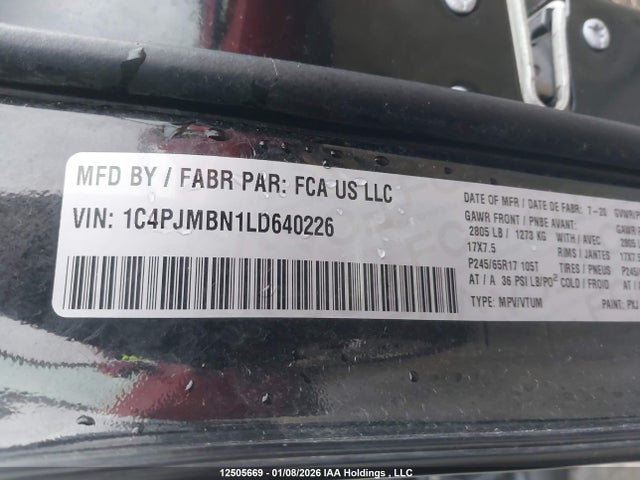 12505669 :رقم المزاد ، 1C4PJMBN1LD640226 vin ، 2020 Jeep Cherokee Trailhawk مزاد بيع