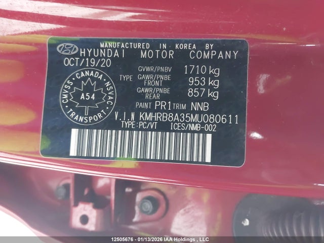 12505676 :رقم المزاد ، KMHRB8A35MU080611 vin ، 2021 Hyundai Venue Essential Auto Ivt With Two-tone Body Colour مزاد بيع