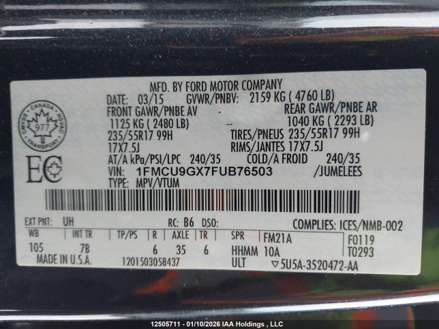 1FMCU9GX7FUB76503 Ford ESCAPE SE