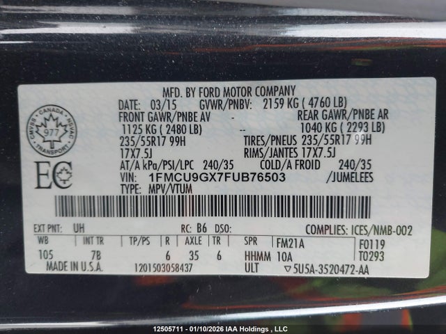 1FMCU9GX7FUB76503 Ford ESCAPE SE