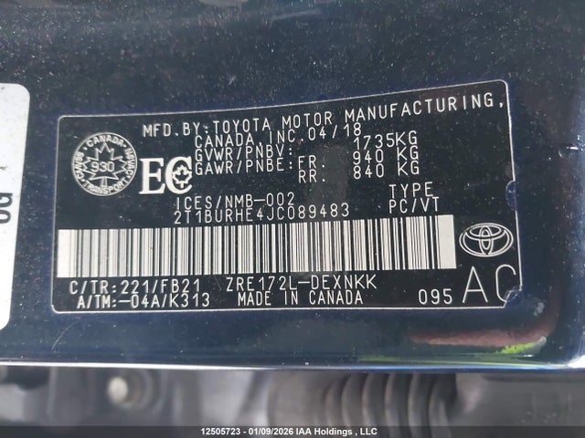2T1BURHE4JC089483 Toyota Corolla