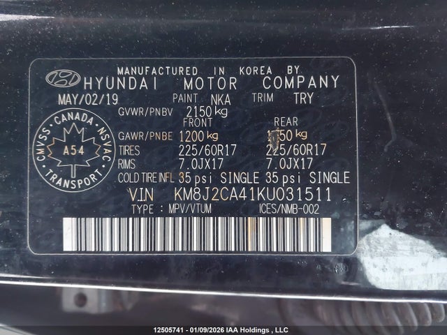 Продаж на аукціоні авто 2019 Hyundai Tucson Se, vin: KM8J2CA41KU031511, номер лоту: 12505741