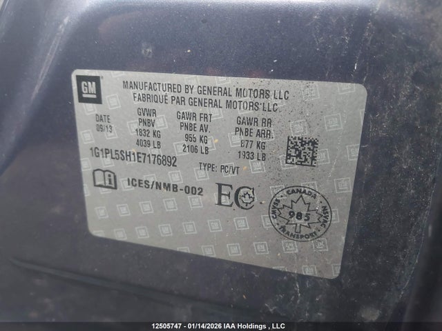 1G1PL5SH1E7176892 Chevrolet CRUZE LS
