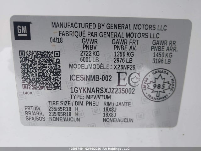 1GYKNARSXJZ235002 Cadillac XT5