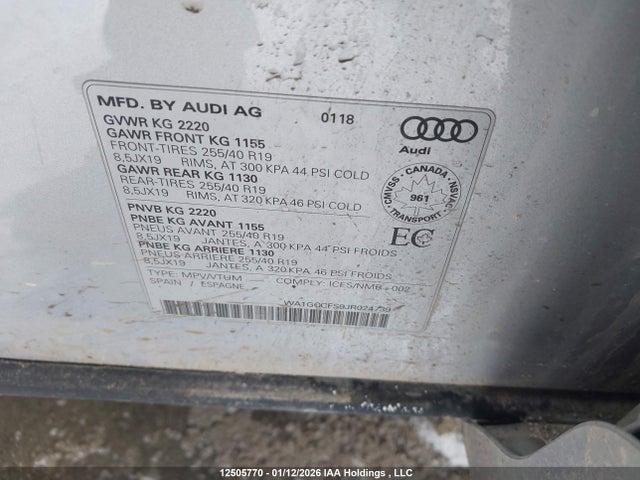 Aukcja sprzedaży 2018 Audi Q3 Technik, vin: WA1GCCFS9JR024739, numer aukcji: 12505770