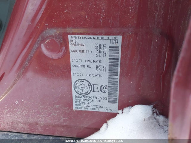 5N1AT2MTXFC792561 Nissan ROGUE S/SV