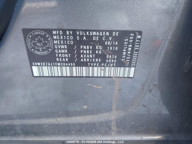 3VW2K7AJ1FM204490 Volkswagen Jetta 2.0l Trendline/2.0l Trendline+