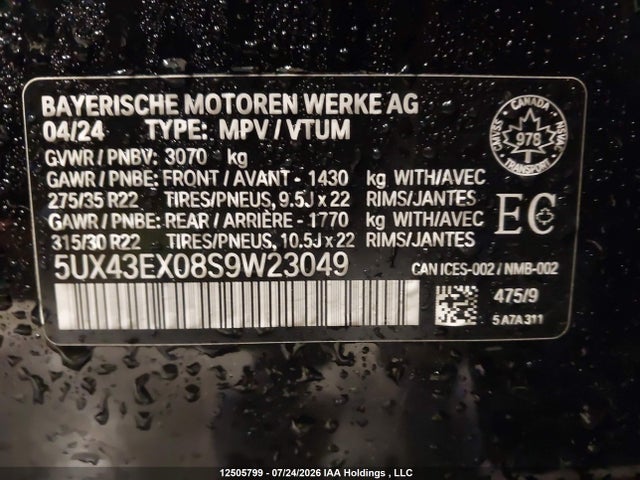 5UX43EX08S9W23049 BMW X6 M60i Xdrive