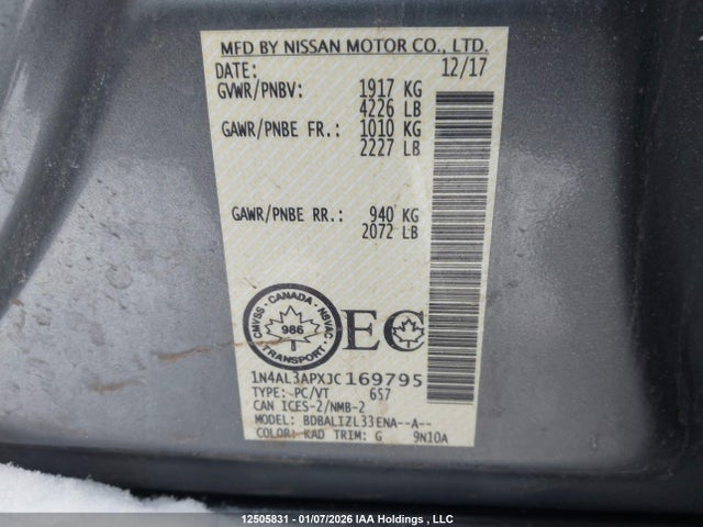 1N4AL3APXJC169795 Nissan Altima