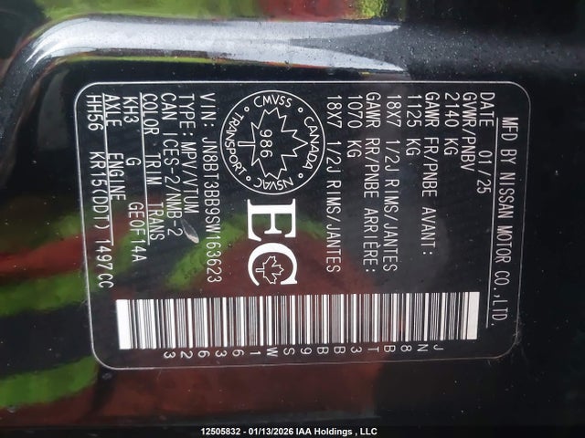 JN8BT3BB9SW163623 Nissan Rogue Sv/rc
