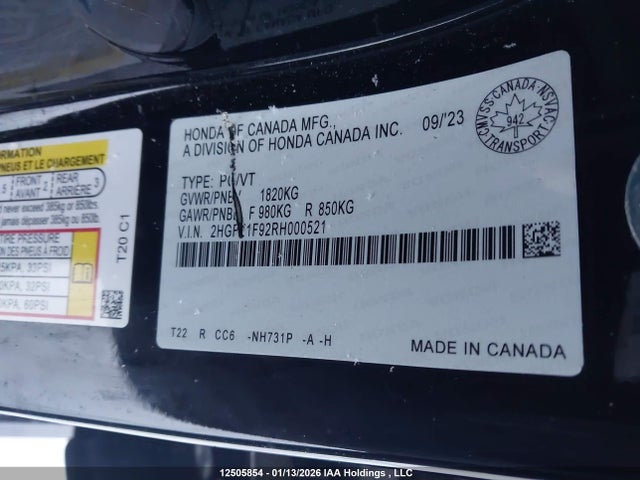 2HGFE1F92RH000521 Honda Civic Touring