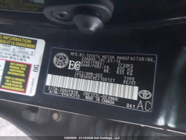 2T1BURHE8EC100121 Toyota Corolla L/le/le Pls/prm/s/s Pls
