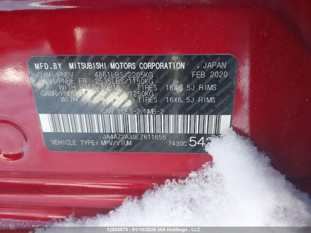 Продаж на аукціоні авто 2020 Mitsubishi Outlander, vin: JA4AZ2A30LZ611655, номер лоту: 12505875