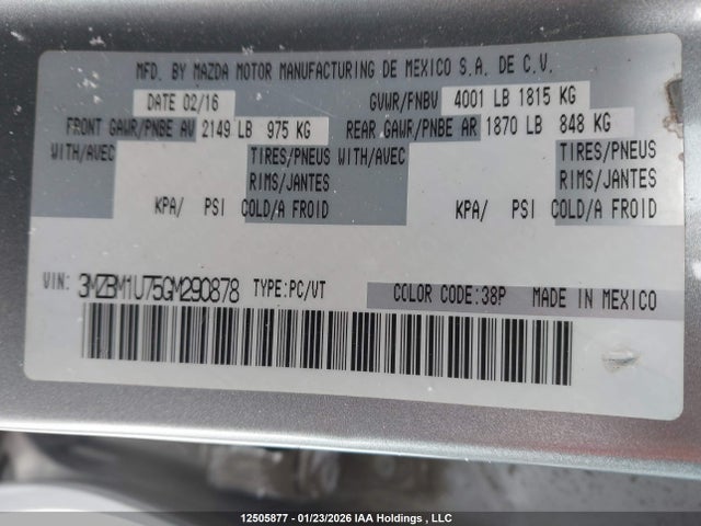 3MZBM1U75GM290878 Mazda 3 SPORT