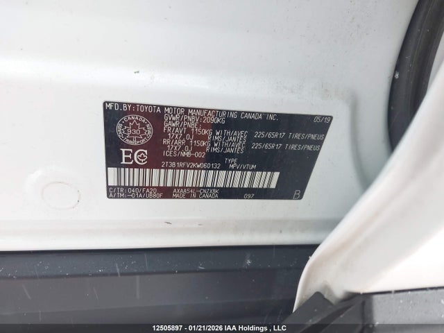 2019 Toyota Rav4 მანქანა იყიდება აუქციონზე, vin: 2T3B1RFV2KW060132, აუქციონის ნომერი: 12505897