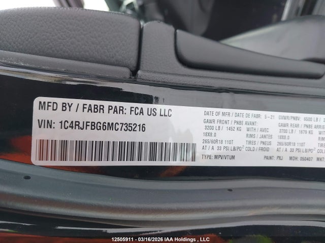1C4RJFBG6MC735216 Jeep Grand Cherokee Limited