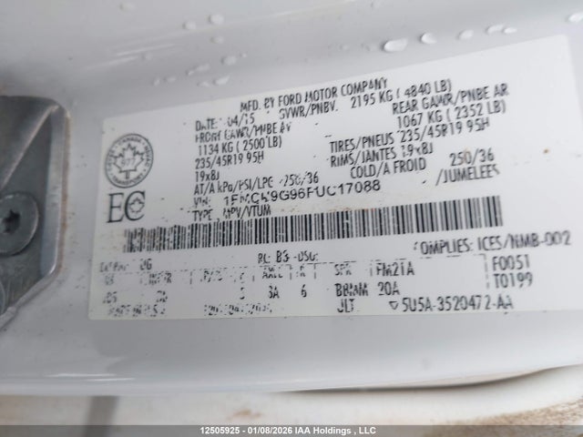 Продаж на аукціоні авто 2015 Ford Escape Se, vin: 1FMCU9G96FUC17088, номер лоту: 12505925